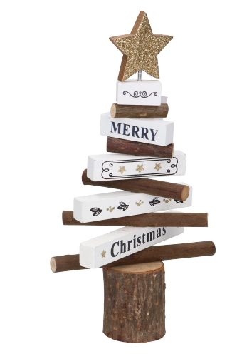 Kerstdecoratie Hout Merry Christmas Tree 12.5x5x23cm