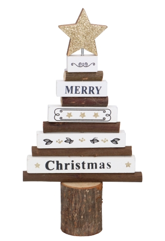 Kerstdecoratie Hout Merry Christmas Tree 12.5x5x23cm