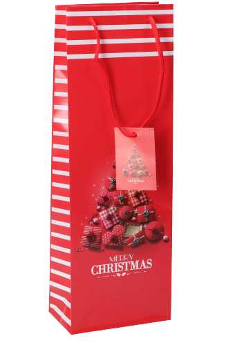 Kerst Wijntasje 1 Fles Rood Merry Christmas 12.5x9x36.5cm 12stuks