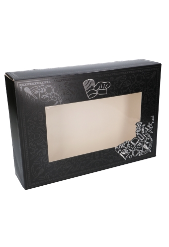 Cateringdoos Pico Black & Venster 36x25x8cm 100stuks op is op Cateringdoos Pico Black & Venster 36x25x8cm 100stuks op is op
