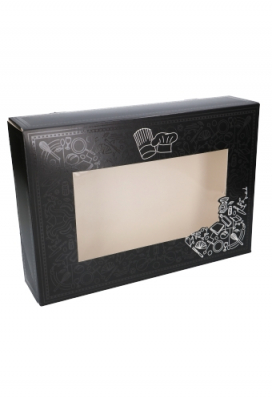 Cateringdoos Pico Black & Venster 36x25x8cm 100stuks op is op Cateringdoos Pico Black & Venster 36x25x8cm 100stuks op is op