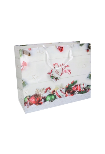 Kersttasjes Groot Merry Christmas and Stars 32x12.5x27cm 12stuks