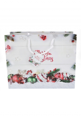 Kersttasjes Groot Merry Christmas and Stars 32x12.5x27cm 12stuks