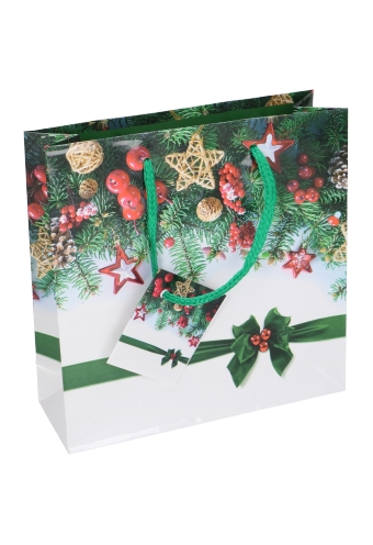 Kersttasjes Vierkant Victoria Christmas Guirlande 17x6x17cm 12stuks