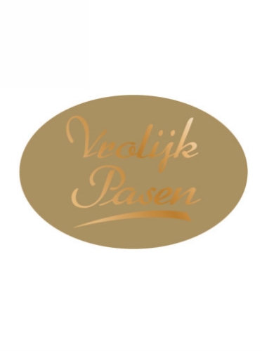 Etiketten Vrolijk Pasen Goud 3.7x2.5cm 500stuks