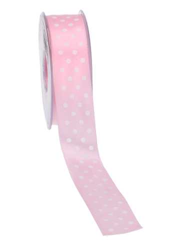 Cadeaulint Satijn Dots Roze 25mm x 20 meter