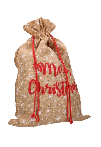 Luxe Kerstzak Jute Merry Christmas and Snow XL 55x85cm 10stuks