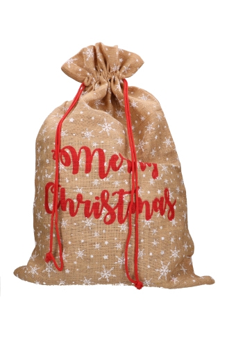 Luxe Kerstzak Jute Merry Christmas and Snow XL 55x85cm 10stuks