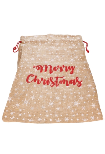 Luxe Kerstzak Jute Merry Christmas and Snow XL 55x85cm 10stuks