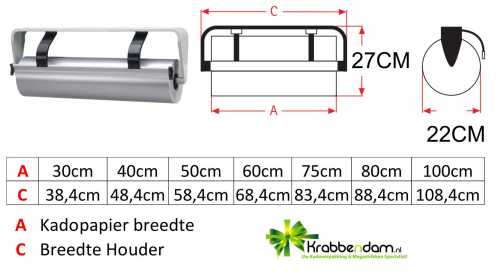 AKTIE Papierrolhouder Ondertafelmodel Fabriano Kartelmes 30cm breed