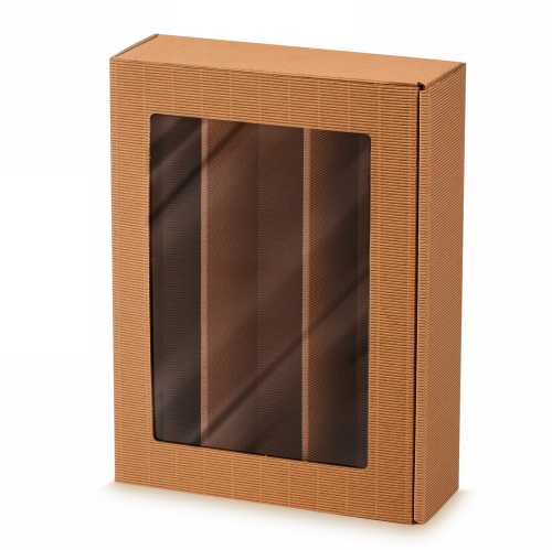 Wijndoos Modern Naturel met venster 36x25x9cm 3 fles 25stuks 