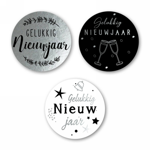 Luxe Etiketten Kerst Gelukkig Nieuwjaar Metallic 4cm 3x 100stuks