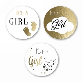 Luxe Etiketten Baby It's a Girl Metallic Goud 4cm 3x 100stuks Luxe Etiketten Baby It's a Girl Metallic Goud 4cm 3x 100stuks