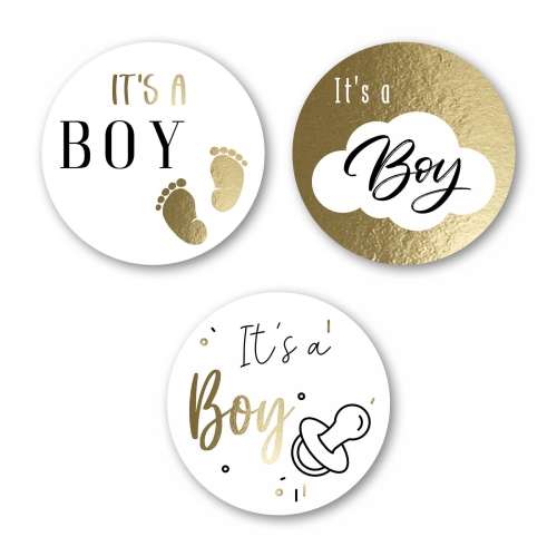 Luxe Etiketten Baby It's a Boy Metallic Goud 4cm 3x 100stuks Luxe Etiketten Baby It's a Boy Metallic Goud 4cm 3x 100stuks