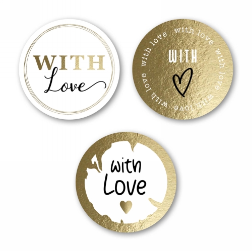 Luxe Etiketten Liefde With Love Metallic Goud 4cm 3x 100stuks Luxe Etiketten Liefde With Love Metallic Goud 4cm 3x 100stuks