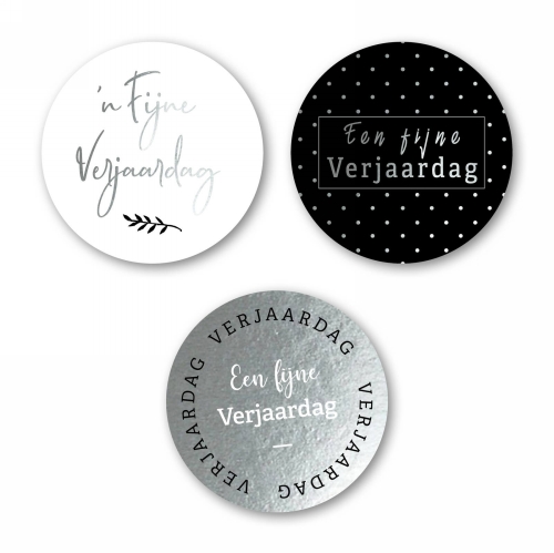 Luxe Etiketten een Fijne Verjaardag Metallic 4cm 3x 100stuks