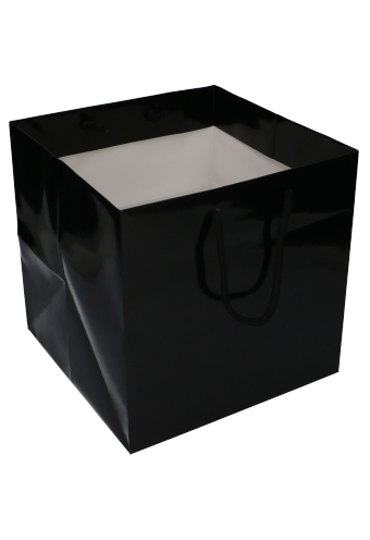 Kadotajes Rome Uni Zwart Glanzend Met Koord 25x25x25cm Extra Diep 10st