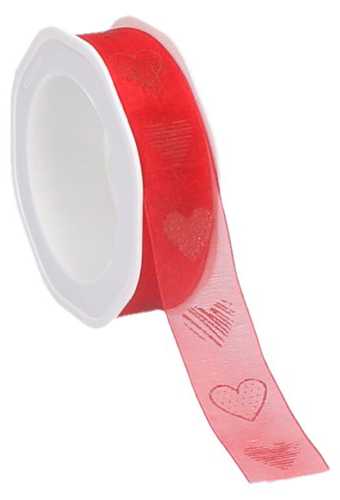 Organza Lint Rood Love & Hearts 25mm x 20 meter