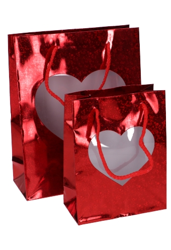 Kadotasjes Klein Hart Venster Rood Holographic 18x7x14cm 12stuks