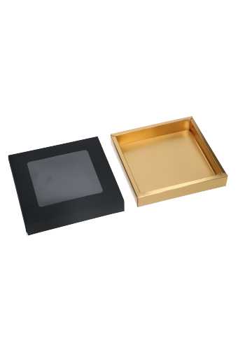 Bonbondoosjes & Schuifvenster Zwart Mat & Goud Mat 15x15x2.7cm 10stuks