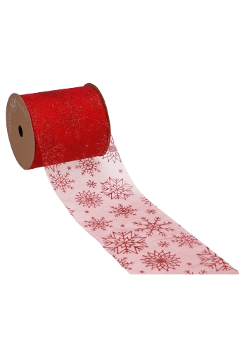 Luxe Organza lint Rood Snow Glitter 100mm x 20 meter OP IS OP