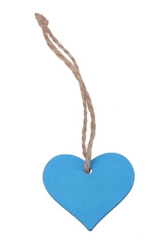 Houten Decoratie Hartje Blauw Wood Met Koord 3.5cm 24stuks