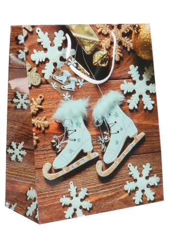 Kersttasjes Groot Wood en Skate 26.5x13.5x32.5cm 12stuks