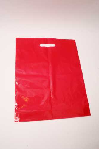 Plastic draagtassen Uni Rood 35x4x44+2cm 50 mic 400 stuks