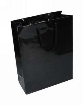 Kadotajes Rome Uni Zwart Glanzend Met Koord 28x12x36cm 10stuks Kadotajes Rome Uni Zwart Glanzend Met Koord 28x12x36cm 10stuks