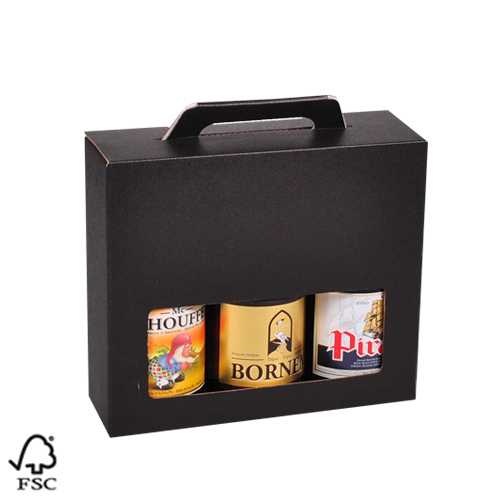 Bierverpakking Zwart Bier 3 flesjes Dikbuik FSC® 50stuks Bierverpakking Zwart Bier 3 flesjes Dikbuik FSC® 50stuks