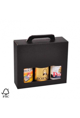 Bierverpakking Zwart Bier 3 flesjes Dikbuik FSC® 50stuks Bierverpakking Zwart Bier 3 flesjes Dikbuik FSC® 50stuks