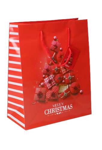 Kersttasjes Groot Rood Merry Christmas 26.5x13.5x32.5cm 12stuks