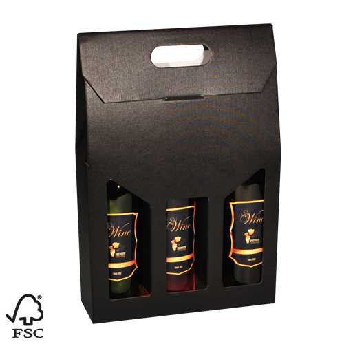 Wijnverpakking Draagdoos Black 3 fles 27x9x35cm 50stuks