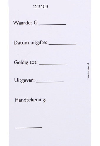 Giftcard Wit 8.5x5.3cm Met Controlekaartje 10stuks