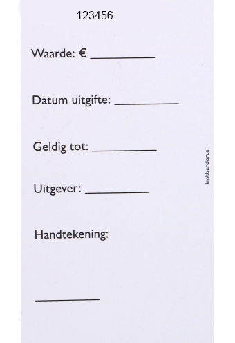 Giftcard Wit 8.5x5.3cm Met Controle Kaartje 25stuks