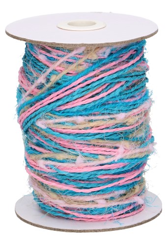 Trio Koord Lint Jute Turquoise Pink & Naturel 2mm x 15 meter