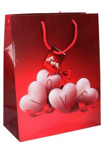 Kadotasjes Liefde Groot Hartjes Wit Met Love 26.5x32.5x13.5cm 12stuks