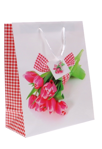 Kadotasjes Bloem Groot Bosje Roze Tulpen 26.5x13.5x32.5cm 12stuks