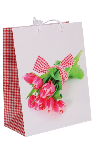 Kadotasjes Bloemen Medium Bosje Roze Tulpen 18x10x23cm 12stuks