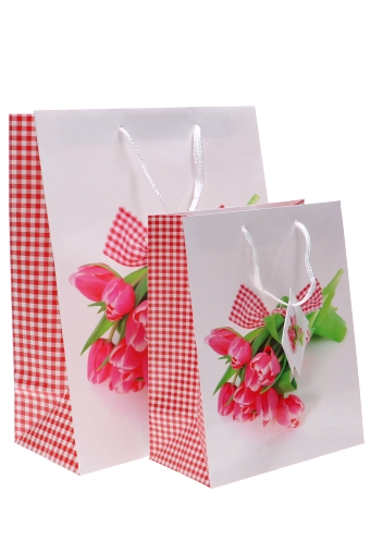 Kadotasjes Bloemen Medium Bosje Roze Tulpen 18x10x23cm 12stuks