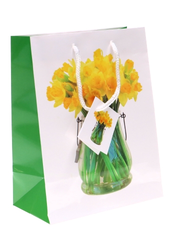 Kadotasjes Bloem Medium Bosje Gele Narcissen & Vaas 18x10x23cm 12stuks