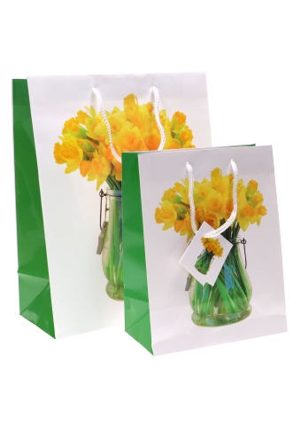 Kadotasjes Bloem Medium Bosje Gele Narcissen & Vaas 18x10x23cm 12stuks