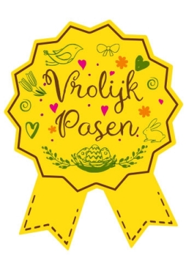 Etiketten Cadeauzegel Vrolijk Pasen Geel 4x5cm 500stuks