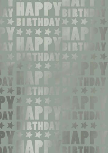 Kadopapier Metalised Happy Birthday Metallic Stone 40cm x 100meter