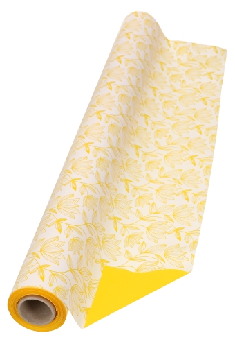 AKTIE Cadeaufolie Dubbelzijdig Geel & Flower Geel & Wit 70cm x 50meter