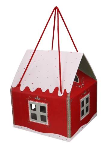 Geschenkdoos Huisje Kerst Rood & Koord 24.5x24.5x15cm 20stuks