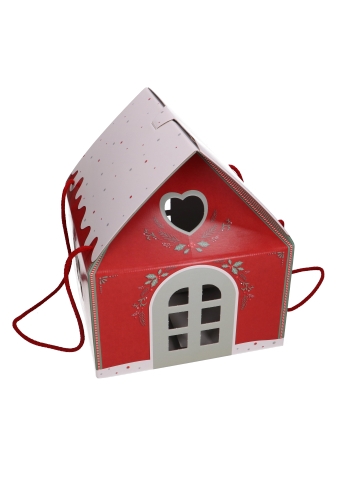 Geschenkdoos Huisje Kerst Rood & Koord 24.5x24.5x15cm 20stuks