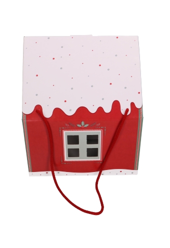 Geschenkdoos Huisje Kerst Rood & Koord 24.5x24.5x15cm 20stuks