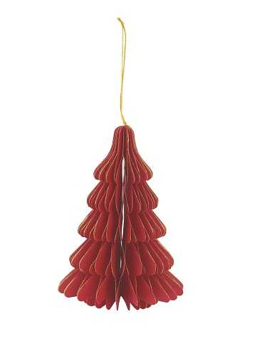 AKTIE Decoratie Hanger Papier Glitter Xmas Tree Red 15cm Hoogte