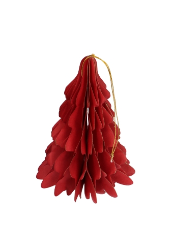 AKTIE Decoratie Hanger Papier Glitter Xmas Tree Red 15cm Hoogte